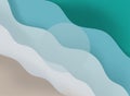 Abstract blue sea and beach summer background with paper waves and seacoast for banner, invitation, poster or web site Royalty Free Stock Photo