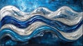 Abstract Blue Silver Wave Painting Art Royalty Free Stock Photo
