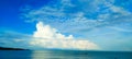 Abstract blue sky with clouds and beautiful sea open water background. Horizon over the sea. Royalty Free Stock Photo