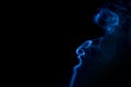 Abstract blue smoke on black background. Aromatherapy concept