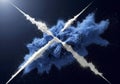 Abstract Blue Smoke Explosion on Dark Background with Light Rays Royalty Free Stock Photo