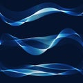 Abstract blue smooth wave vector set. Curve flow blue smoke motion illustration. Graphic clouds backdrop. Futuristic sky Royalty Free Stock Photo