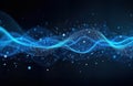 Abstract blue sound wave design on black background. AI generative illustration. Dynamic glowing wave effect. Modern tech
