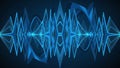 Abstract blue sound wave visualization with symmetrical geometric patterns and light effects Royalty Free Stock Photo
