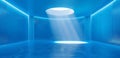 An abstract blue space features light streaming down from a skylight, creating a surreal, modern architecture suitable for Royalty Free Stock Photo