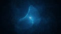 Abstract blue star with clumps of swarming particles of matter around.