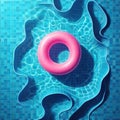 Abstract blue swimming pool water background with pink swimming pool ring float, top view Royalty Free Stock Photo