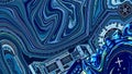 Abstract blue swirl art featuring intricate clockwork details and architectural elements, creating a surreal and