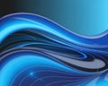 Abstract blue and teal flowing wave with luminous white and dark grey streaks and fine white lines on a gradient background Royalty Free Stock Photo