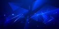 Abstract blue technology background with geometric triangles and glowing light particles for digital connectivity network Royalty Free Stock Photo