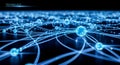 Abstract blue technology background with glowing connection lines and nodes showing digital communication network internet data Royalty Free Stock Photo