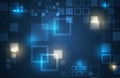 An abstract blue technology background with glowing squares and layered geometric shapes, evoking digital interfaces, data Royalty Free Stock Photo