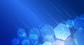 Abstract blue technology background with transparent hexagons and diagonal light streaks. Modern digital design perfect for Royalty Free Stock Photo