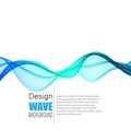 Abstract blue tones horizontal beautiful vector wave on white background, design element