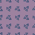 Abstract blue triangle seamless pattern on purple background. Geometric triangles wallpaper Royalty Free Stock Photo