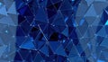 Abstract blue triangular geometric pattern background design featuring interlocking shiny shapes with a reflective surface. Royalty Free Stock Photo