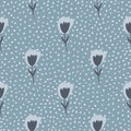 Abstract blue tulip flowers seamless pattern on dots background. Cute little flower endless wallpaper Royalty Free Stock Photo