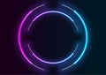 Abstract blue ultraviolet neon circles frame from fluorescent lamps