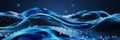 Abstract blue undulating waves with scattered bright light dots on dark background Royalty Free Stock Photo