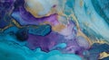 Abstract blue, violet and gold glitter color background. Marble texture. Alcohol ink colors Royalty Free Stock Photo