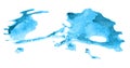 Light blue watercolor paint splatter stain shape element isolated on white paper background abstract painted ink splash drop blob Royalty Free Stock Photo