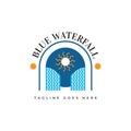 Abstract Blue Waterfall Logo with Sun. Suitable for Tourism, Park, or Travel Industry Logo
