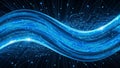 Abstract blue wave of digital circuits and glowing nodes representing data flow Royalty Free Stock Photo