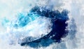 Abstract blue wave ocean watercolor background. Artistic painted background for design, wallpaper, texture. Modern art. Royalty Free Stock Photo
