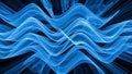 Abstract blue wavy lines creating a dynamic and flowing pattern against a dark background with radiating light Royalty Free Stock Photo