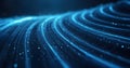 Abstract blue wavy lines of flowing particles on a dark background. Technology, energy, and data flow concept. Royalty Free Stock Photo
