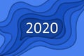 Abstract blue wavy paper cut 2020 background