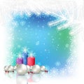 Abstract white background with Christmas decorations and candles Royalty Free Stock Photo