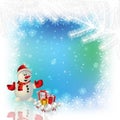 Abstract white background with Christmas decorations and snowman Royalty Free Stock Photo