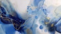 Abstract Blue and White Fluid Art Texture Background with Gold Accents for Creative Design Projects and Digital Artwork Royalty Free Stock Photo