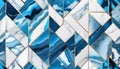 Abstract blue and white marble stone, geometric rectangular marble mosaic background texture,