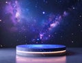 Abstract Blue and White Pedestal with Nebula Galaxy Starfield Background Stage Royalty Free Stock Photo