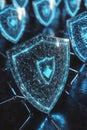 Abstract Blue And White Protection Shields, Insurance And Cybersecurity Concept Background Royalty Free Stock Photo