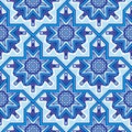 Abstract Blue And White Tile Ethnic Background Seamless Pattern