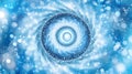 Abstract blue and white vortex with sparkling particles, radiating from a central bright core. Royalty Free Stock Photo