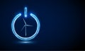 Abstract blue wind turbine in power button. Alternative renewable power generation. Green energy concept Low poly style