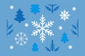 Abstract Blue Winter Forest Vector Background with Snowflake Christmas Trees Royalty Free Stock Photo