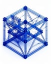 Abstract Blue Wireframe Cube Structure on White Background Conceptual Design Royalty Free Stock Photo