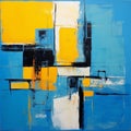 Abstract Blue And Yellow Blocks: A Modern De Stijl Painting Royalty Free Stock Photo