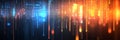Abstract Blue and Yellow Data Flow Visualization with Blurry Background, Digital Network Concept