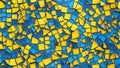 Abstract blue yellow geometric trendy clay broken tiles mosaic seamless background for design.