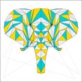 Abstract blue, yellow and grey blended colored polygonal triangle geometric elephant isolated on white background