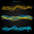 Abstract blue and yellow smooth waves lines elements on black background Royalty Free Stock Photo