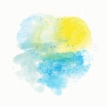 Abstract blue Yellow watercolor background, divorce, spot and spray. Sun and sea, beach, sunset, landscape Royalty Free Stock Photo