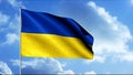 Abstract blue and yellow waving flag texture on cloudy sky background. Motion. Ukraine flag, concept of politics.