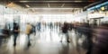 Abstract blur in airport for background. crowd in a rush hour in the airport - tourists and workers running to the gate